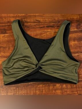 PINK Victoria's Secret Reversible Olive Green and Black Twist-Front Bikini Top